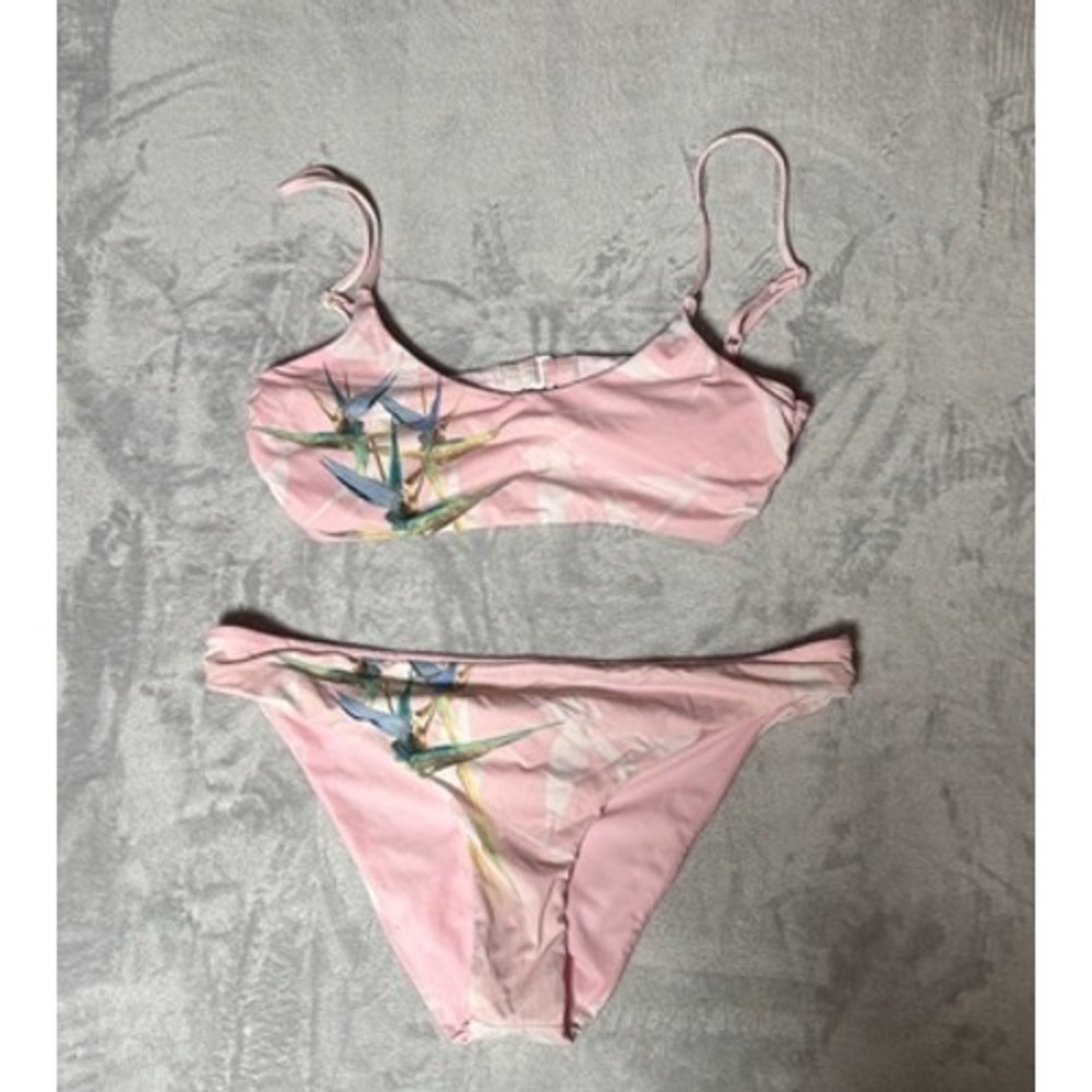 Swimsuits for All Bikini Swimsuit L Pink Bird of Paradise Ruched Beach Vacation